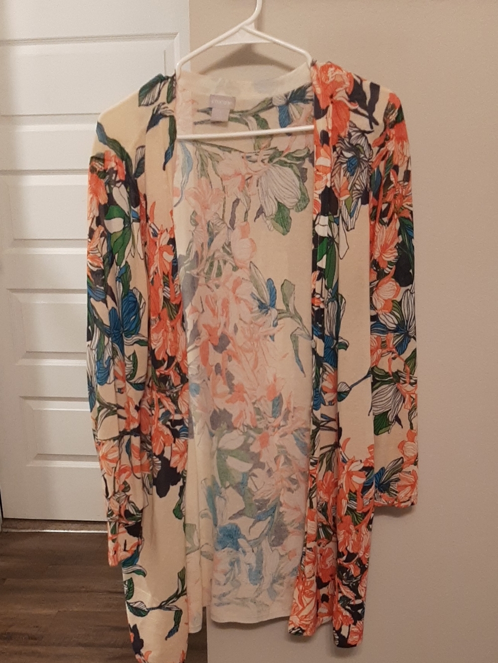 Chicos Everyday Longline Floral Open-Front Lightweight Cardigan Duster
